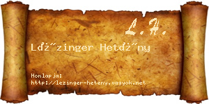 Lézinger Hetény névjegykártya